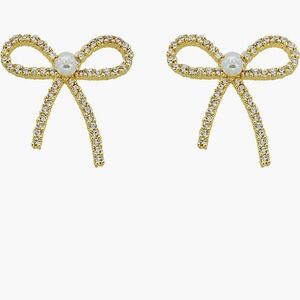 Panacea Cache Gold Bow Earrings with Pearl